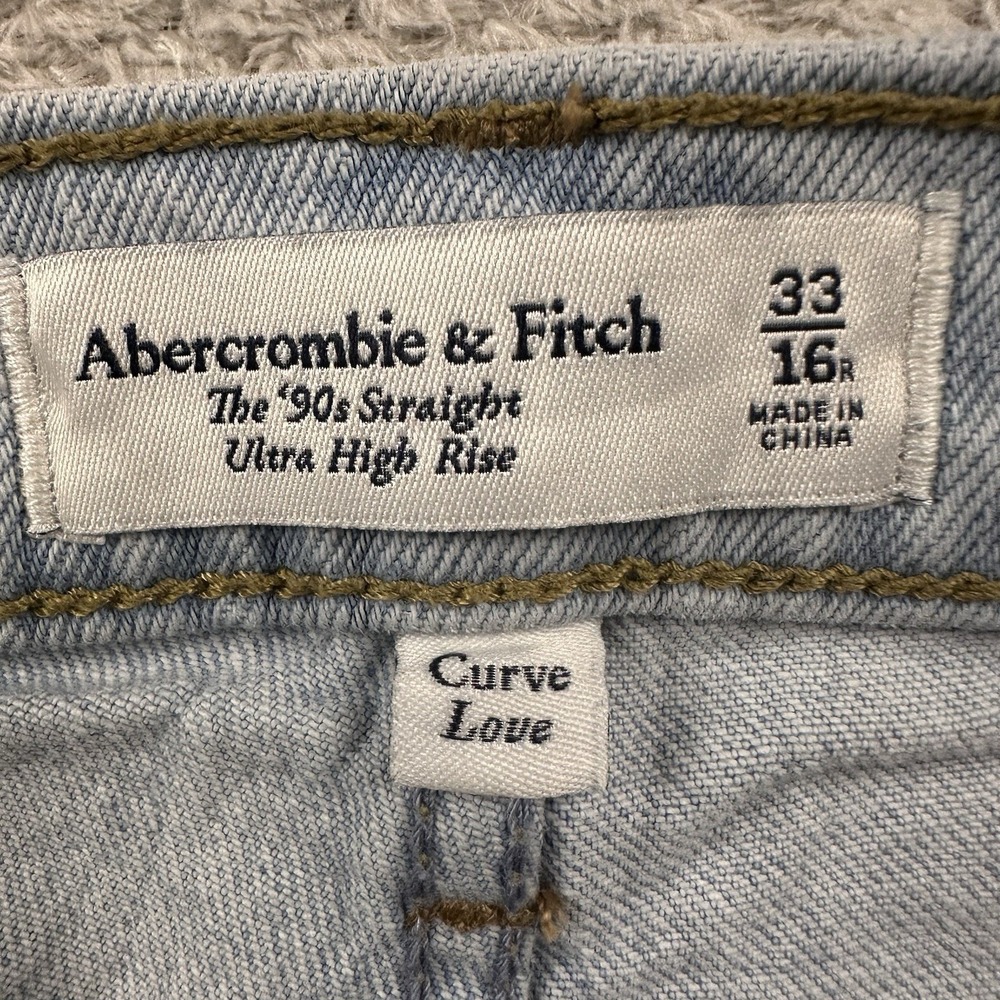 Abercrombie & Fitch The 90's Straight Ultra High Rise Jeans 33/16 Panel Frayed - Picture 11 of 13